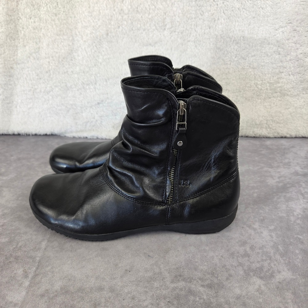 Josef Seibel Womens Black Leather Ruched Side Zip Ankle Boots 72044
